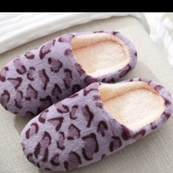 Shoes - Purple Animal Print House Slippers